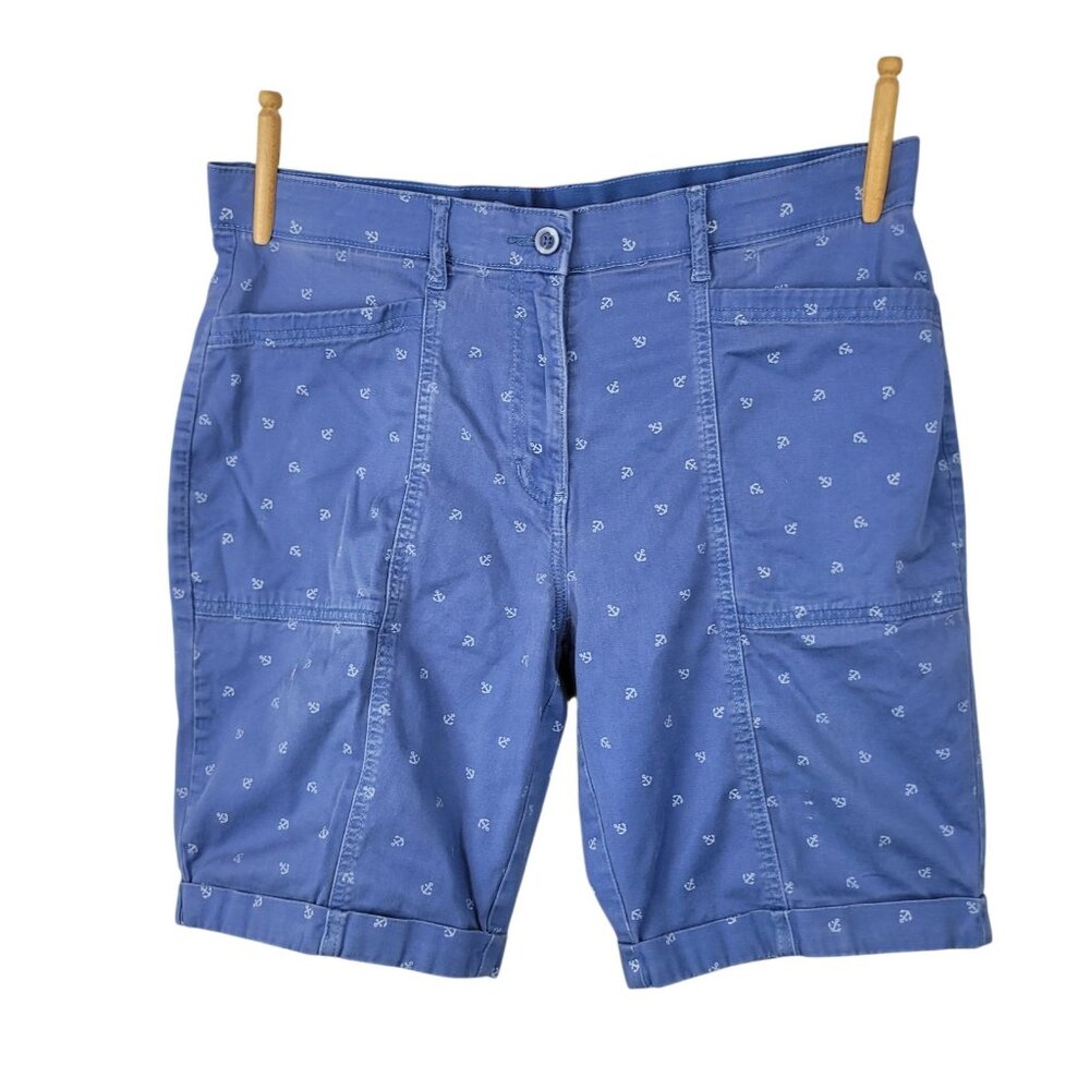Croft & Barrow Anchor Cuffed Chino Bermuda Shorts Women's Size 14 Light Blue